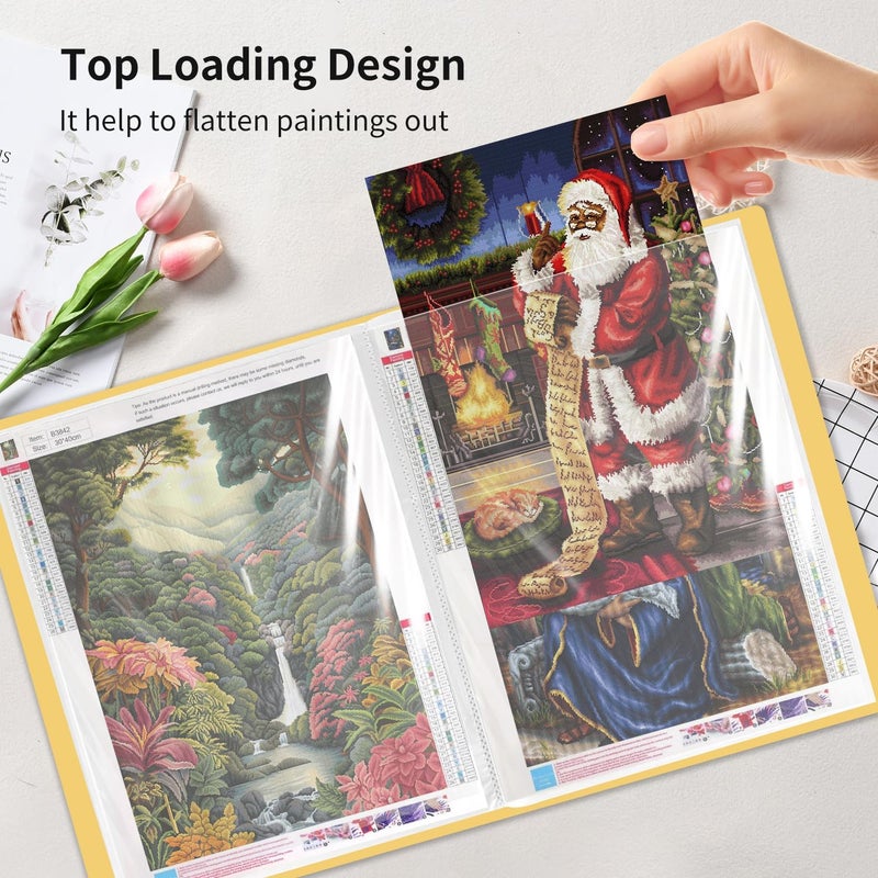 HOWUKE A3 Diamond Painting Storage Book, 60 Views Art Portfolio Presentations Folder with 30 Pages Protectors, 17.3x12.8in Yellow - Image 5